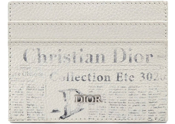 Dior x Daniel Arsham Card Holder Bag Newspaper Print Grained Calfskin White in Grained Calfskin with Palladium