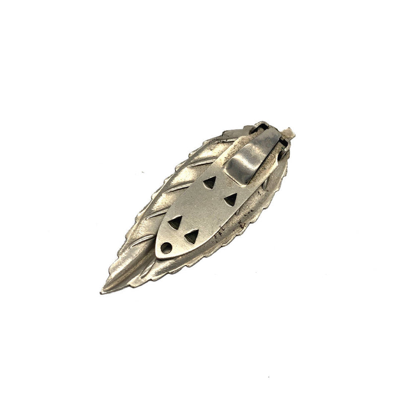 Vintage leaf shaped silver color metal scarf pin or brooch