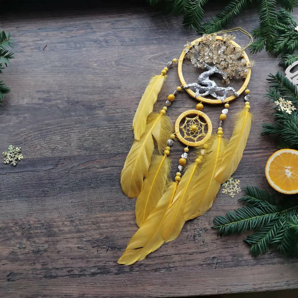 Dreamcatcher tree of life, yellow tree of life family symbol, home wall accessor, Made in Ukraine
