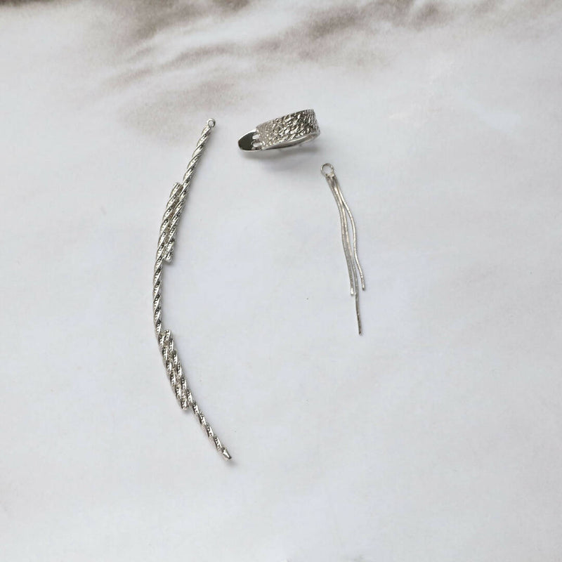 Moon rock ear cuff - silver colour