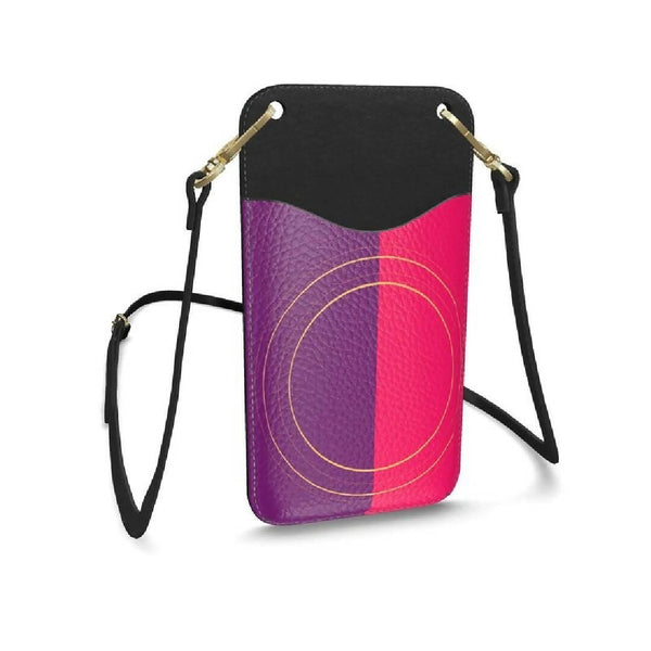 PINK GOLD RINGS LEATHER PHONE CASE WITH STRAP