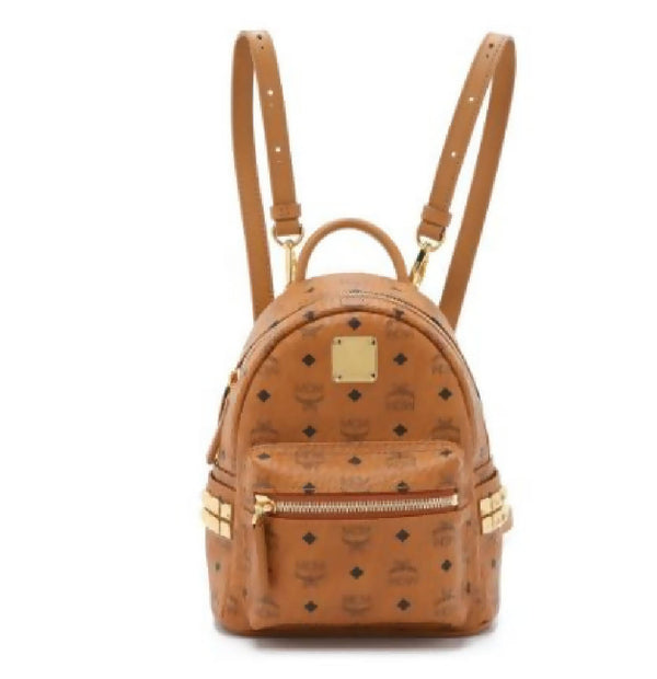 MCM Stark Backpack Visetos Side Studs Bebe Boo Cognac