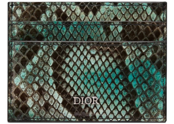 Dior (4 Card Slot) Card Holder Python Green in Python with Ruthenium-tone