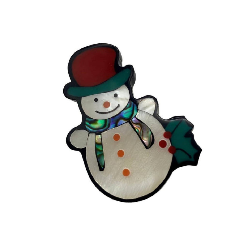 vintage fun snowman shaped brooch made with pearl material