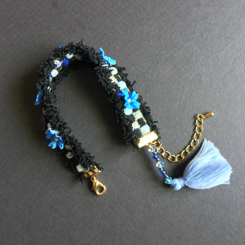 Handcrafted blue flower bracelet