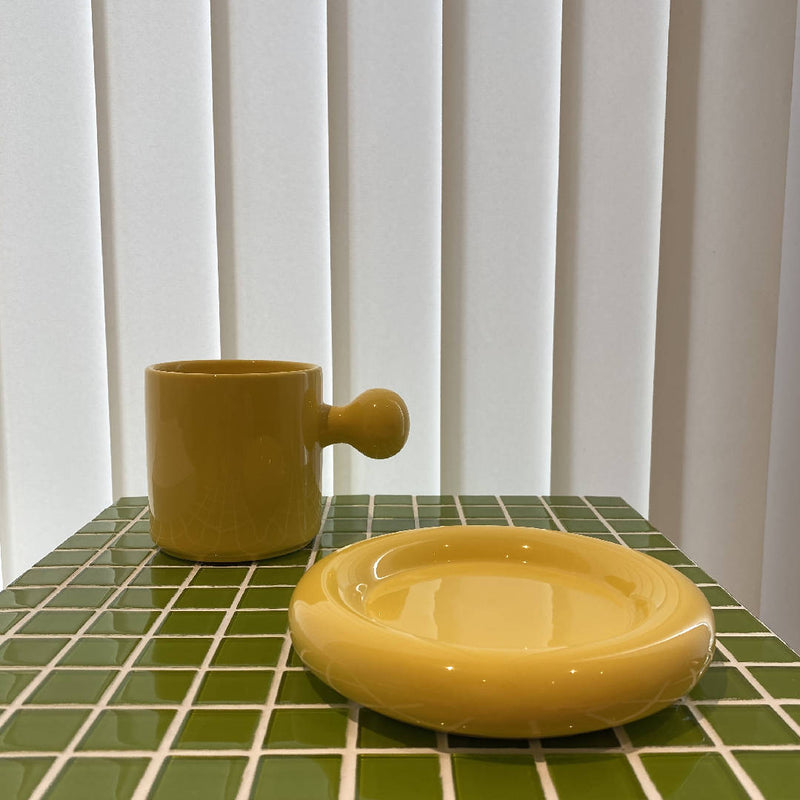 Yellow Donut Handle Ceramic Coffee Mug Set