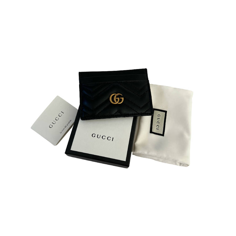 New Gucci GG Marmont Black Leather Card Case Holder Logo in Box RRP £225