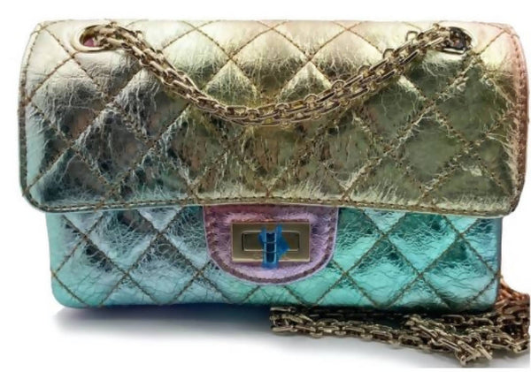 Chanel Reissue 2.55 Classic Double Flap Mini Rainbow in Leather with Silver-tone