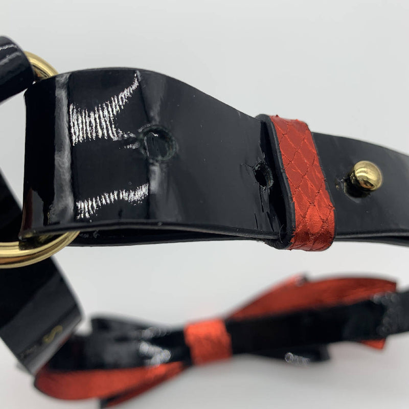 vintage Red and black oversized Bow metallic skinny waist belt by Galaday