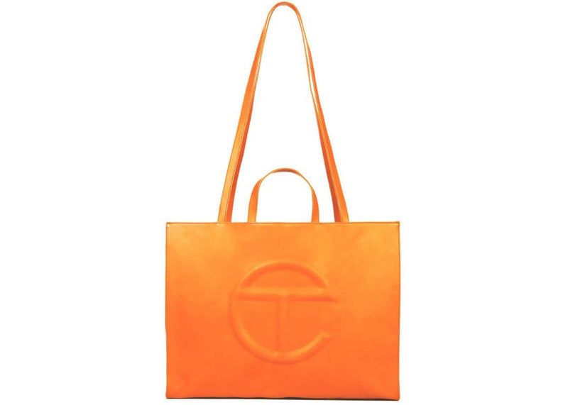 Telfar Shopping Bag Large Orange in Vegan Leather with Silver-tone