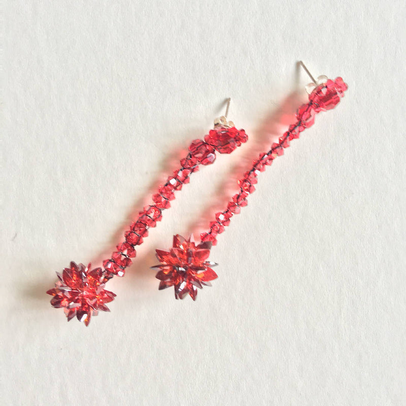 Lovely handcrafted deep red crystal drop earrings
