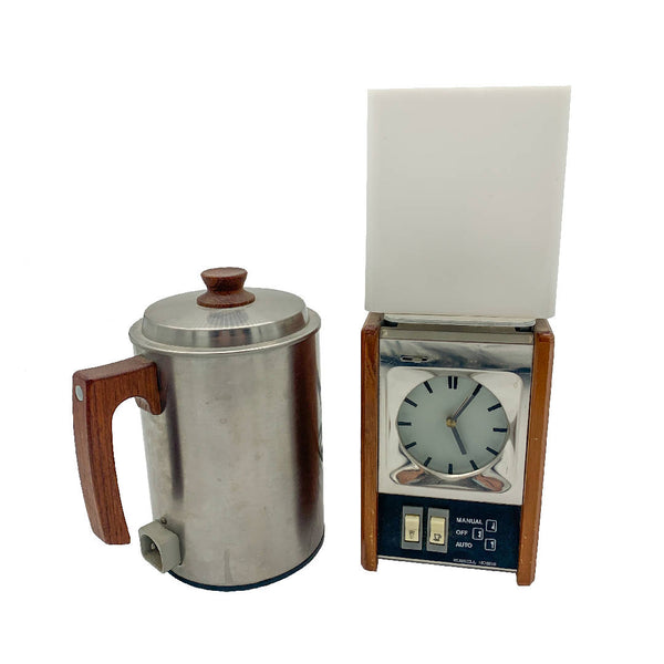 Vintage Rare Mid Century Charming Oak Teasmaid Coffee Maker and Lamp Set