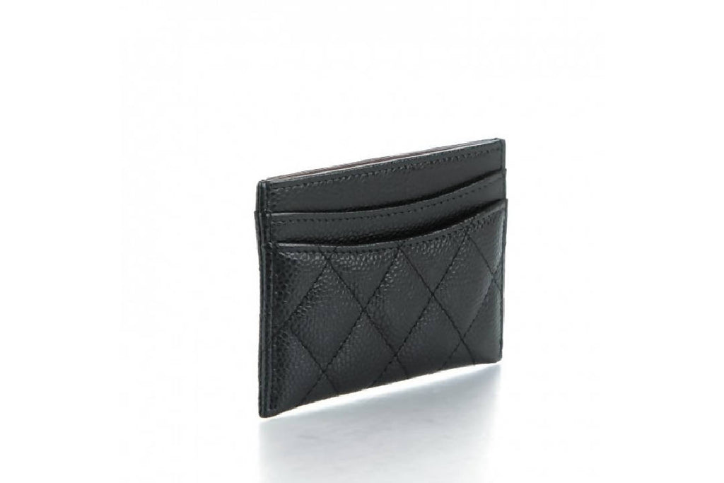 CHANEL Caviar Quilted Card Holder On Chain Black 640412