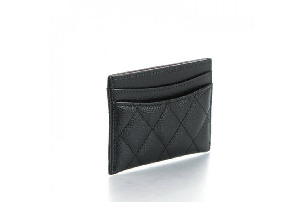 Chanel Card Holder Quilted Caviar Silver-tone Black