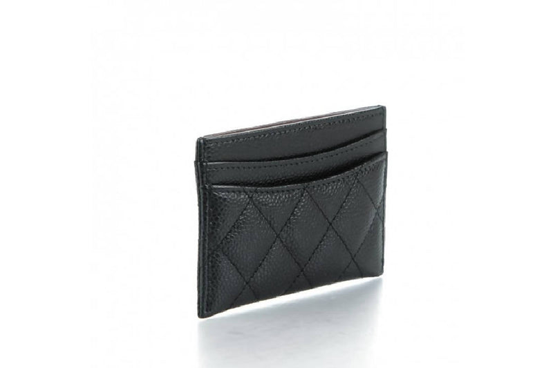 Chanel Classic Card Holder Quilted Caviar Silver-tone in Black
