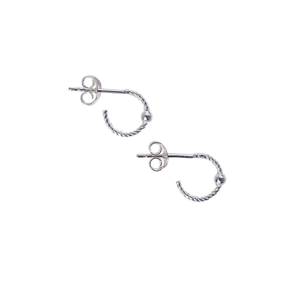 Small Twisted Huggie Hoop and Ball Earrings Sterling Silver