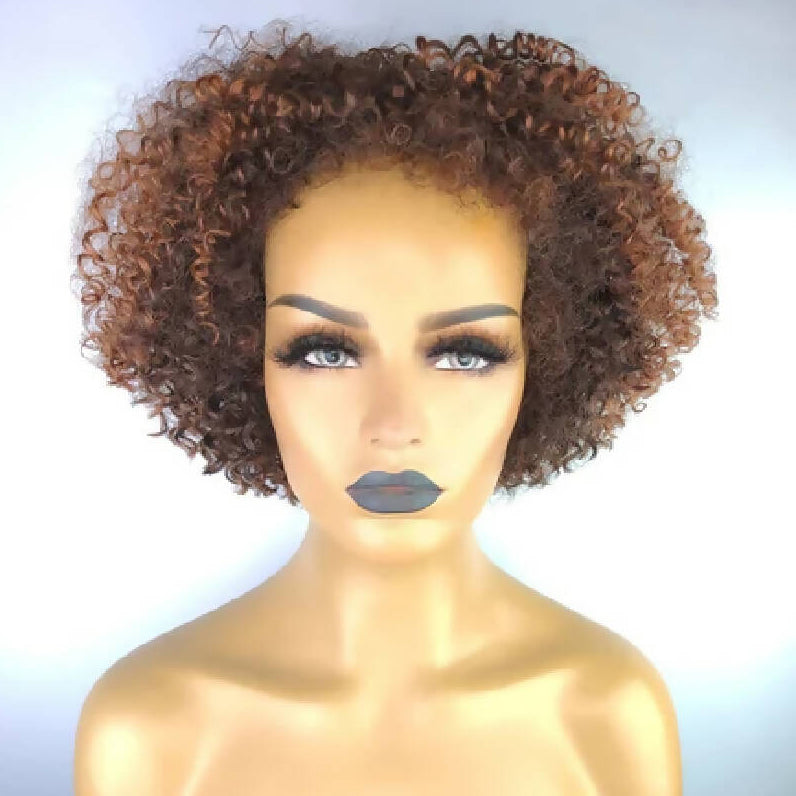 Tapered Afro Kinky Curly Wigs with Afro Hairline, 8", 1B/30