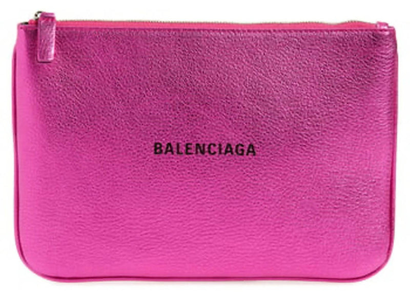 Balenciaga Everyday Leather Pouch Metallic Pink in Goatskin with Silver-tone