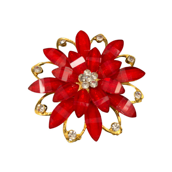 Vintage Red Glass Flower statement brooch with faux diamonds