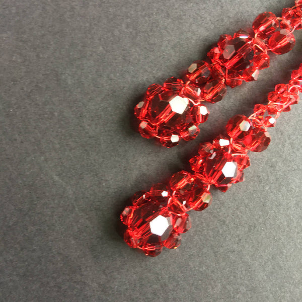 Beautiful handcrafted Swarovski crystal deep red long earrings