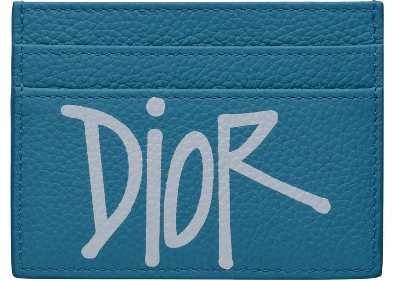 Dior And Shawn Card Holder (4 Card Slot) Navy Blue in Grained Calfskin