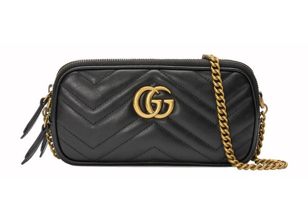 Gucci GG Marmont Chain Bag Matelasse Mini Black in Leather with Antique Gold-tone
