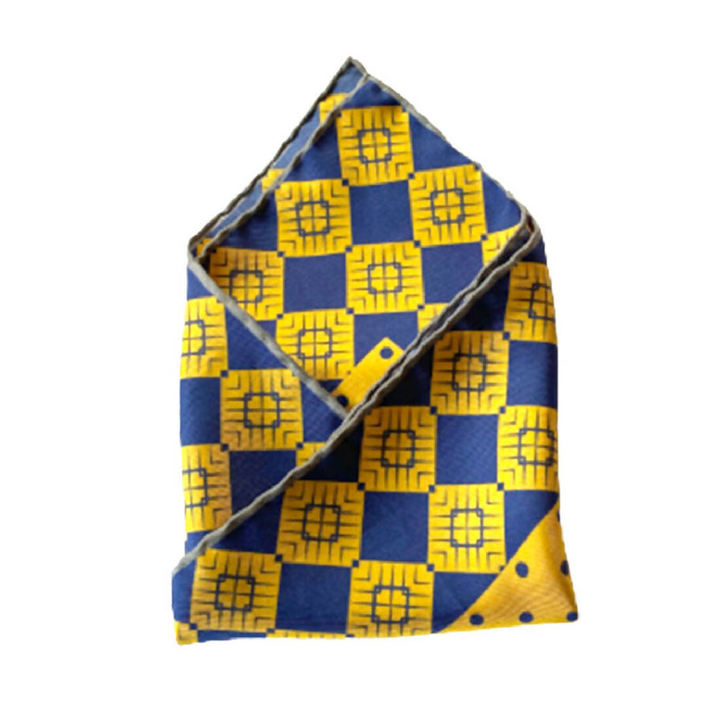 SILK POCKET SQUARE ANCHORS AWEIGH BLUE YELLOW