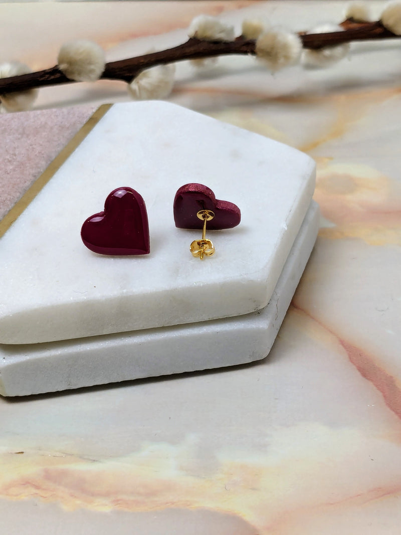 "Amy" Red Small Heart Polymer Clay Stud Earrings
