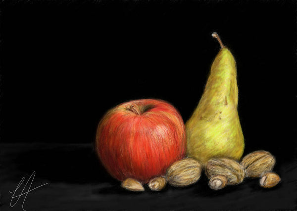 "Fruits and Nuts" - Original Drawing Glass Print