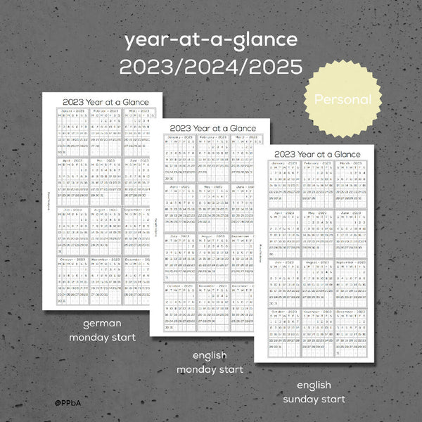 yeat at a glance - Personal size - 2023-24-25 - printable inserts
