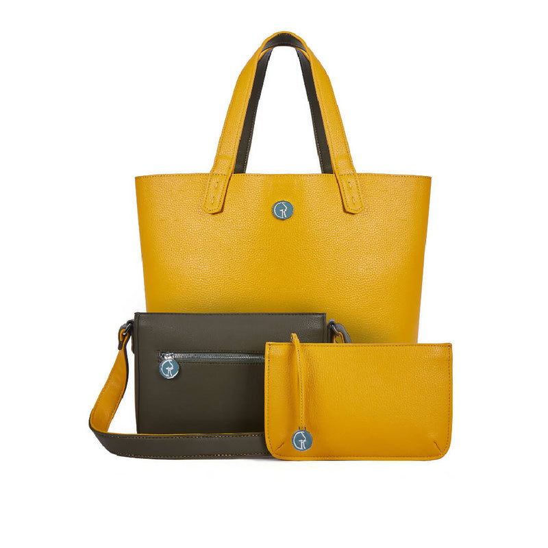 The Morphbag by GSK Signature Handbag Set in Khaki Green and Mustard Yellow