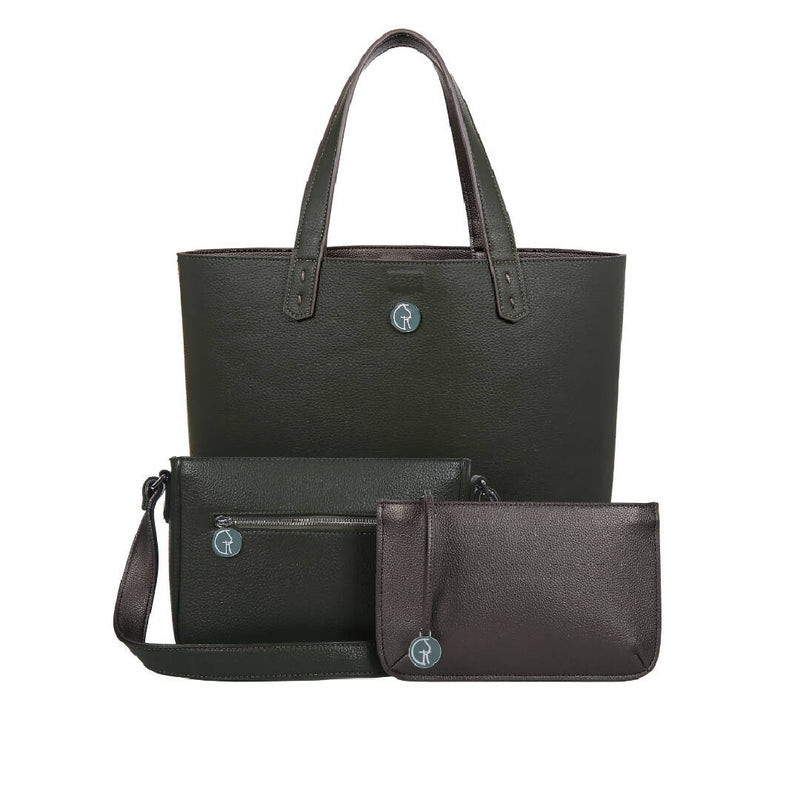 The Morphbag by GSK Signature Handbag Set in Dark Green and Metallic