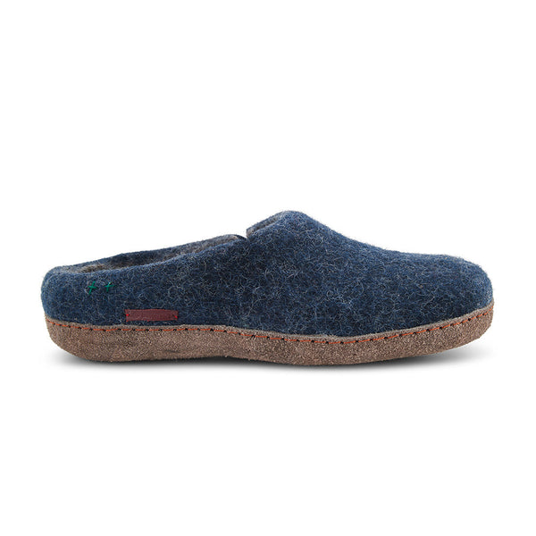 Classic Slipper - Navy Blue with Leather