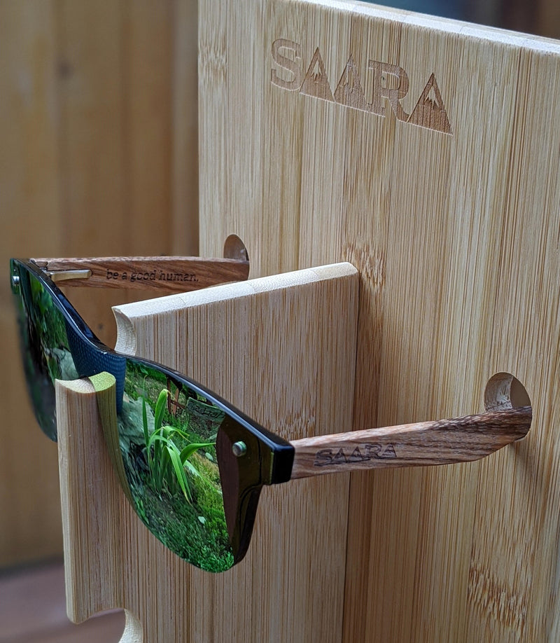 Emerald Sky - Green/Blue Polarized SAARA Shades Zebra Wood Arms