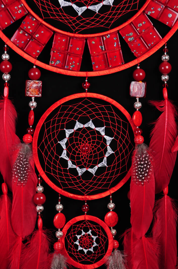 Large Red dream catcher, not native american, authentic inspired dream catcher with mosaic, Christmas gift for girl, gift for daughter Christmas