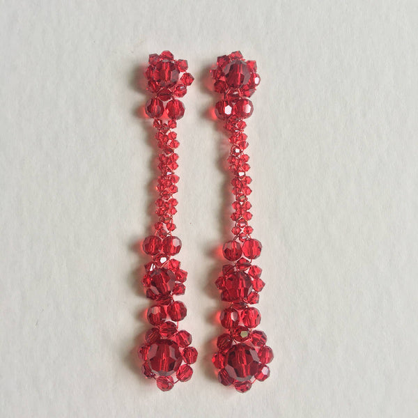 Beautiful handcrafted Swarovski crystal deep red long earrings