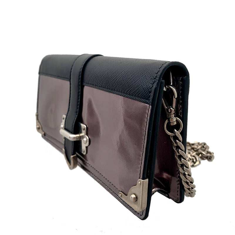 New Prada CAHIER Metallic Patent Leather crossbody evening wallet bag with chain