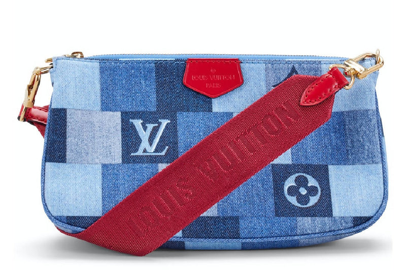 Louis Vuitton Multi Pochette Accessoires Denim Monogram Check Blue/Red in  Denim Canvas/Cowhide Leather