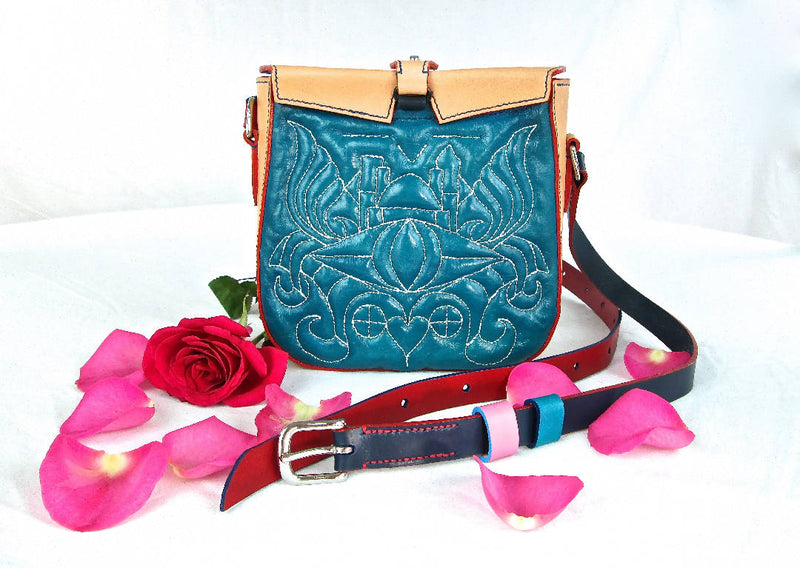 Hand Crafted and Hand Stitched Custom Quilted Leather Cross Body / Shoulder Bag
