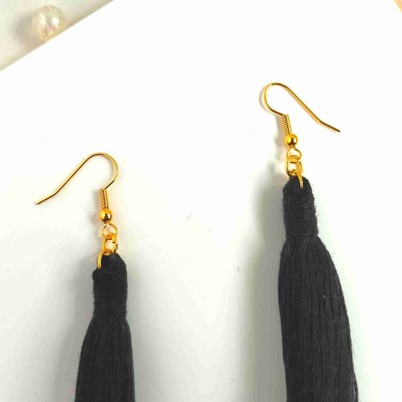 "Lia" Black Gold Plated Macrame Tassel Earrings