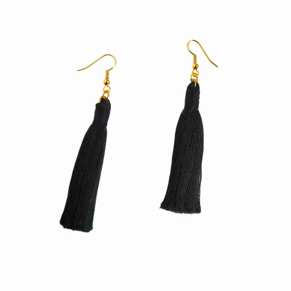 "Lia" Black Gold Plated Macrame Tassel Earrings