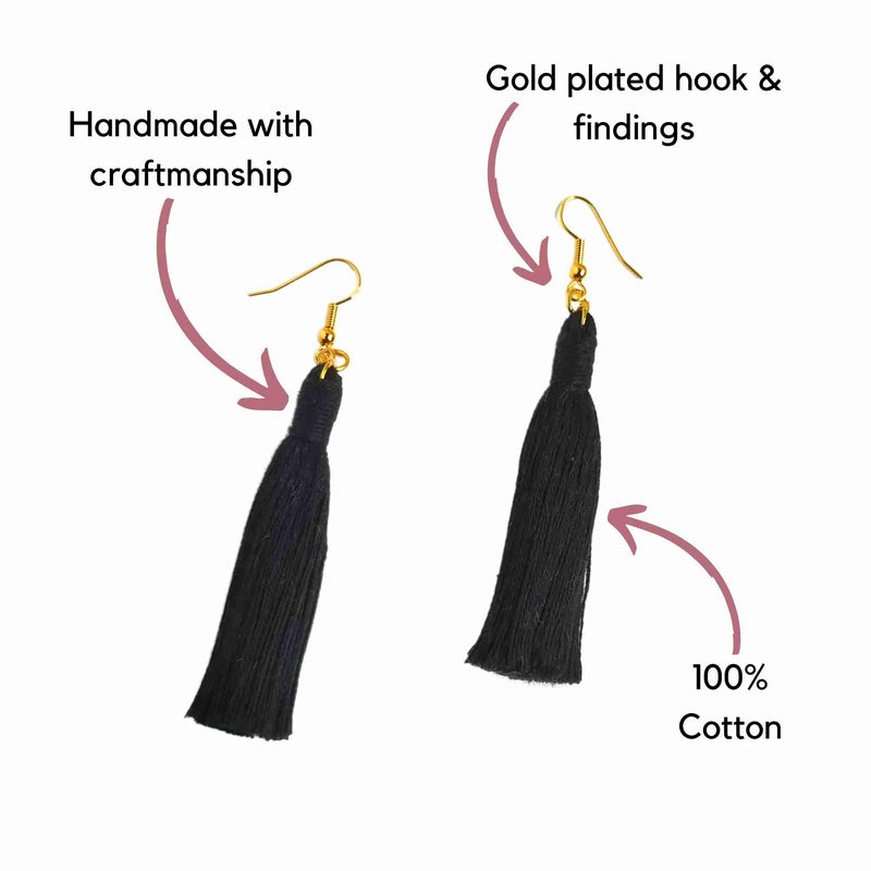 "Lia" Black Gold Plated Macrame Tassel Earrings