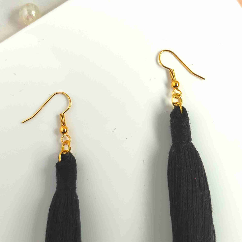 "Lia" Black Gold Plated Macrame Tassel Earrings