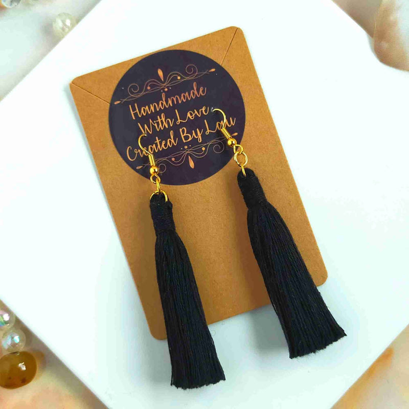 "Lia" Black Gold Plated Macrame Tassel Earrings