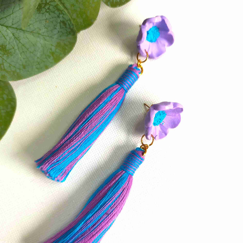 "Blossom" Purple Blue Mix Flower Polymer Clay Tassel
