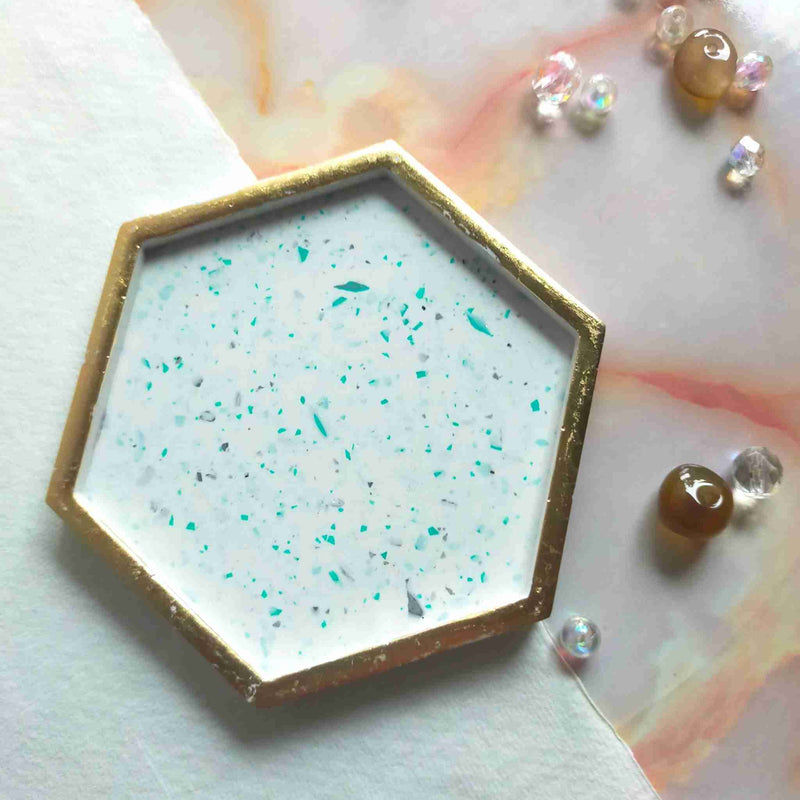 "Flint" Terrazzo & Gold Leaf Hexagon Jewellery Trinket Tray