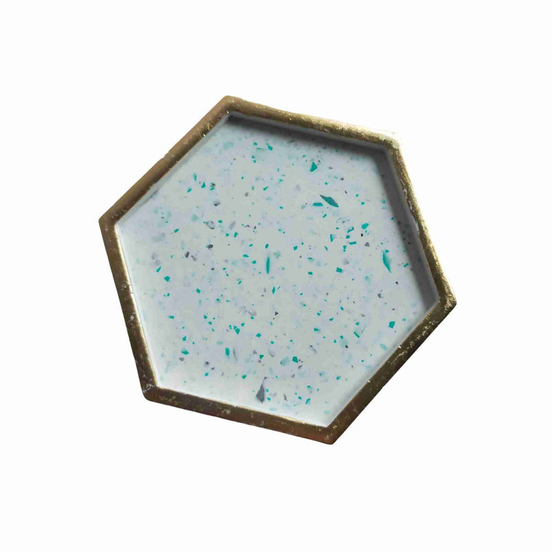 "Flint" Terrazzo & Gold Leaf Hexagon Jewellery Trinket Tray