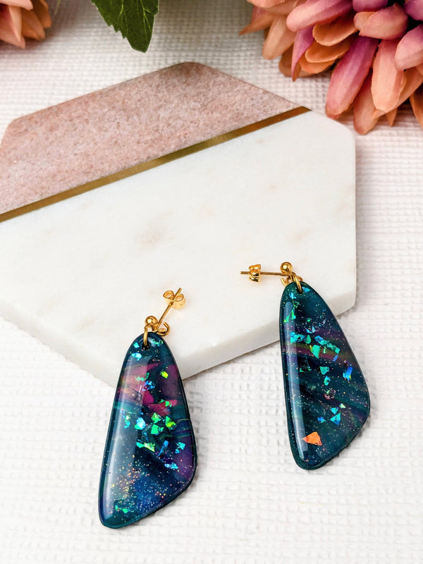 "Isabella" Blue Iridescent Polymer Clay Dangle Earrings