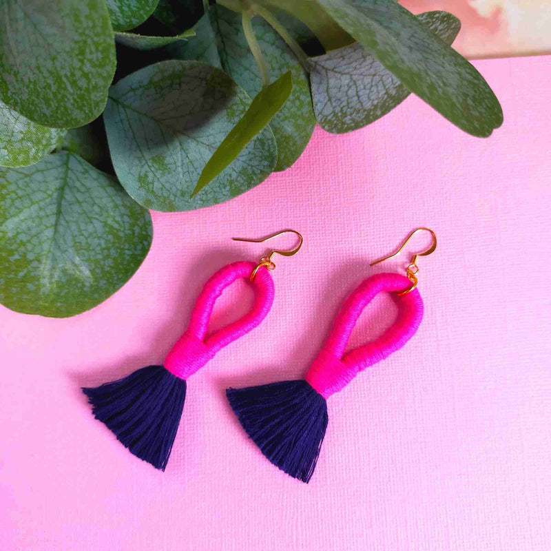 "Juliet" Bold Pink & Navy Loop Tassel Earrings