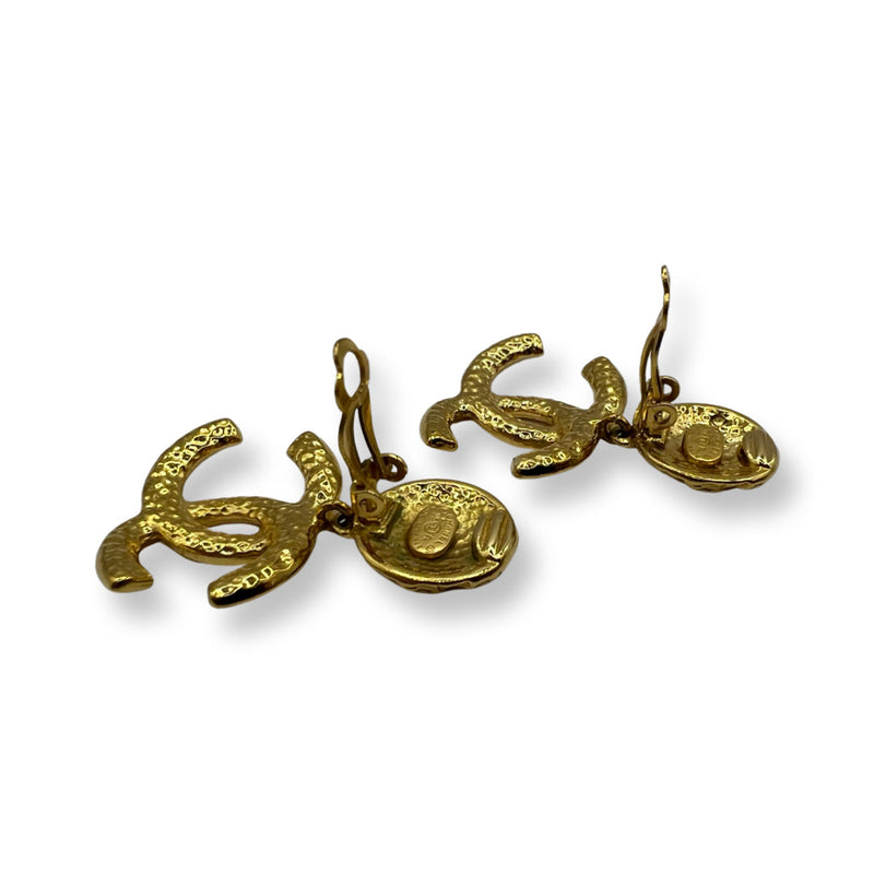 Vintage Chanel Gold Embossed CC Earrings